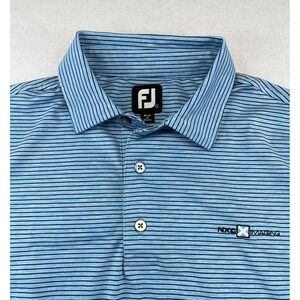 FootJoy Polo Shirt Mens L Large Blue/White Striped FJ Pullover Short Sleeve Golf